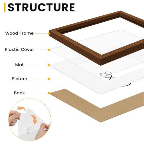 12X16 Oak Wood Picture Frame Brown Poster Frame for 8.5x11 Picture with Mat or 12x16 without Mat Natural Solid Wooden Picture Frames for Wall Art Photo and Prints