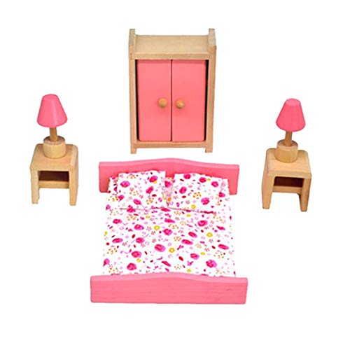 Gbell  Wooden Dollhouse Furniture Kitchen Set for Girl's Toys - Sink| Stove | Refrigerator | Washing Machine | Cabinet Mini Pink Doll House Accessories for Kids Girls Pretend Play Toys Gifts (Pink D)