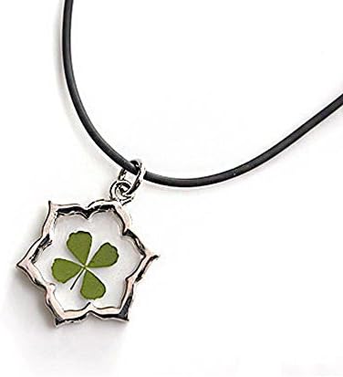 Black Cord Real Irish Four Leaf Clover Good Luck Symbol Clear Flower Shaped Pendant Necklace, 16-18โ