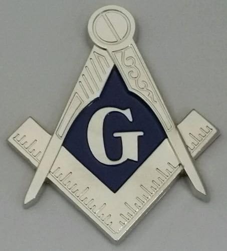 Masonic Square and Compass Mini Car Emblem Silver & Blue Tone