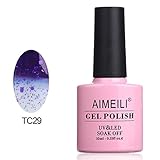 AIMEILI Soak Off UV LED Temperature Color Changing Chameleon Gel Nail Polish - Glitter Purple to Transparent (TC29) 10ml
