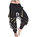 MUNAFIE Belly Dance Harem Pants Tribal Arabic Halloween Pants with Gold Trim US0-14