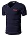 H2H Mens Basic Cotton V-neck T-shirts with Point Shoulder Button Leather Pocket,Jdsk16-navy,US Large (Asia X-Large)