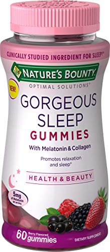 Nature's Bounty Optimal Solutions Gorgeous Sleep Melatonin 5mg Gummies with Collagen, 60 Count, Assorted Fruit Flavors