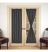 Caudblor French Door Panels Blackout Curtain Rod Pocket Thermal Insulated Curtains for Living Roo...