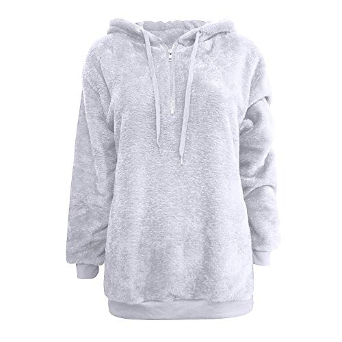 Liraly Pullovers For Women Plus Size Ladies Warm Fluffy Winter Top Hoodie Sweatshirt Hooded Pullover Jumper(White A,US-12 /CN-L2)
