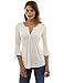 PattyBoutik Women Henley Lace Inset 3/4 Bell Sleeve Blouse (Off-White Medium)