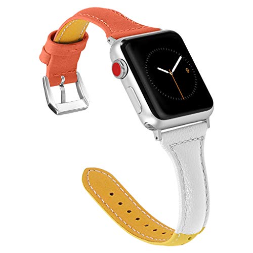 Meidexian888 Replacement Bands for Apple Watch Series 4 40mm/44mm, Double-Color Leather Strap Adjustable Wrist (Orange, 40mm)