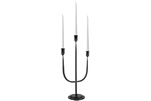 Remenna Black Candelabra Candle Holder Hand Forged Iron Candelabra Taper Candlerstick Holder Metal Tabletop Candle Holder 16''