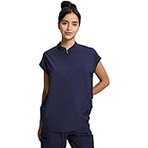 Leaddol Scrub Tops for Women, Mandarin Collar Oversized Fit Soft Stretch Medical Scrub Shirts with 2 Pockets