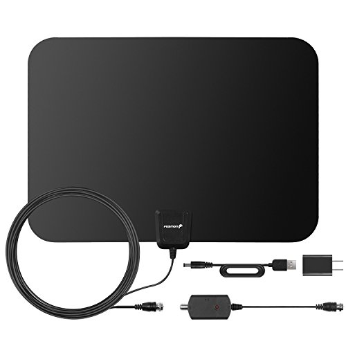 Fosmon 60 Miles HDTV Antenna, Indoor Ultra Thin HDTV Antenna with Built-in Amplifier Signal Booster and High Signal Capture of 16.4ft Coaxial Cable, 50 Miles to 60 Miles Range (Black)