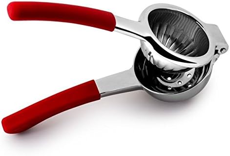 Red Stainless Steel Hand Held Lemon Squeezer with Silicone Handles