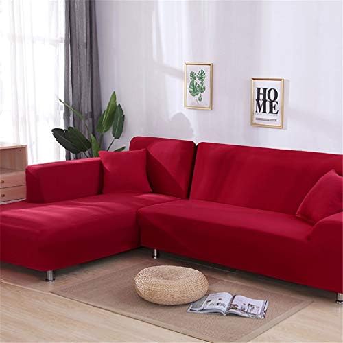 RETAINS L Shaped Sofa Cover Solid Sofa Couch Cover for Living Room Sofa Cover Slipcovers for 1/2/3/4-Seater Red 3-Seater 190-230cm