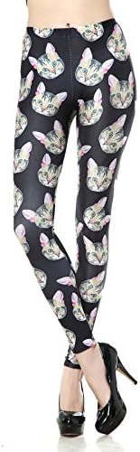 Leggings Women Neon Cat Black Printing Fitness Slim Stretch Leggings High Waist Black M