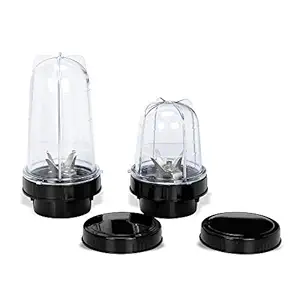 Su-mix Bullet Jars for Mixer Grinder Set of 2 (530 ML & 350 ML) ABS Transparent Plastic Mixer Juicer Jar, Black- NSA26