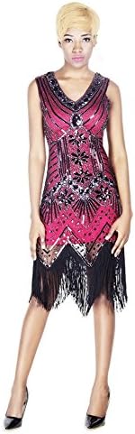 Todayme Women 1920s Gastby Sequin Art Nouveau Embellished Fringed Flapper Vintage Dress