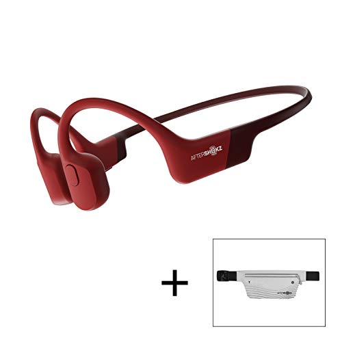 AfterShokz Aeropex Open-Ear Wireless Bone Conduction Headphones with Sport Belt, Solar Red