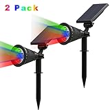 T-SUNRISE Solar Lights, 4 LED Solar Spotlight Adjustable Wall Light Waterproof Landscape Light Security Lighting Dark Sensing Auto On/Off for Tree,Patio,Yard,Garden,Driveway,Pool Area (2 Pack RGB)