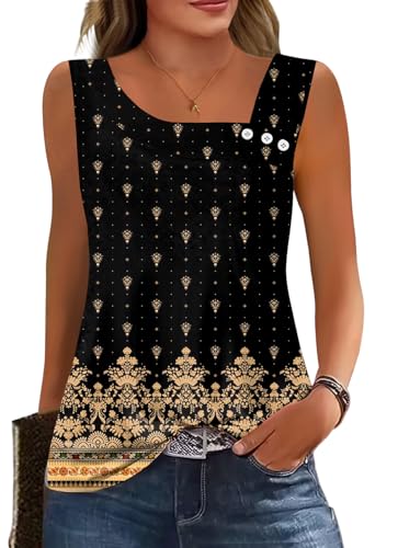 GUNEST Flowy Tank Tops for Women Casual 2026 Tunic Blouses Black Gold at Amazon