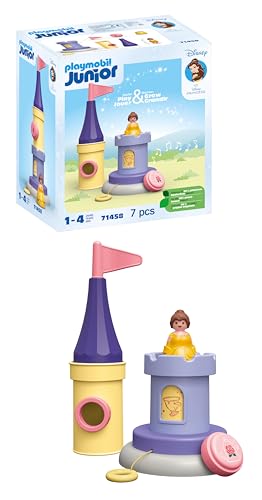 PLAYMOBIL JUNIOR | Disney | Belles Spielturm mit Melodie | inklusive mechanischer Spieluhr | nachhaltiges Spielzeug aus biobasierten Kunststoffen | fuer Kinder ab 1 Jahr | 71458