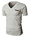 H2H Mens Basic Cotton V-Neck T-Shirts with Point Shoulder Button Leather Pocket Ivory US S/Asia M (JDSK16)