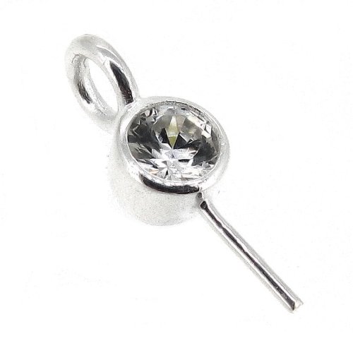 1 pc .925 Sterling Silver Pearl Pendant Connector Bail Eye Pin With 5mm Cz Crystal f/Half Drill Pearl/Stone