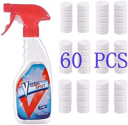 Multi Functional Effervescent Spray Cleaner Set With Bottle All Purpose Home Cleaning Stain Remover Cleaner Fine Concentrated Solid (60pcs+bottle)
