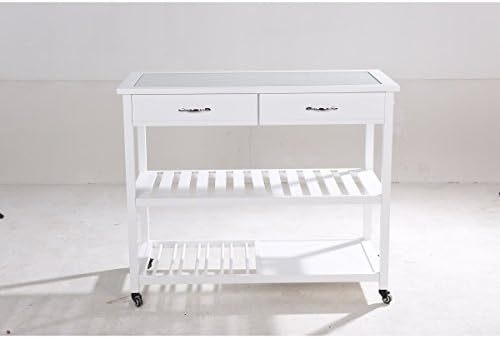 First Lighting White Solid Wood and Glass Kitchen Island