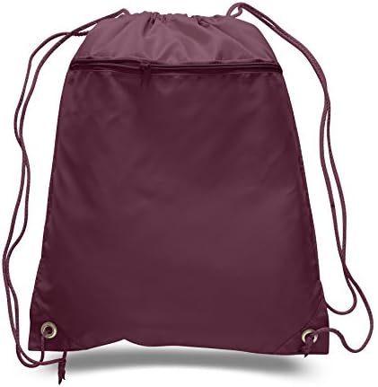TotesRus - Well Made Roomy Durable Polyester Drawstring Backpacks with Front Zipper Pocket, Gym Bags, Sack Packs (PACK OF 1, MAROON)