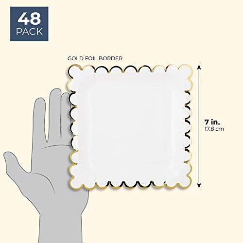 Juvale 48Count White Square Paper Party Plates with Gold Foil