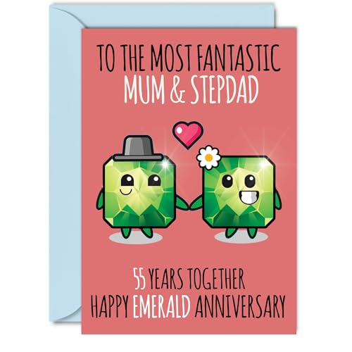 Cute Emerald Anniversary Card for Mum & Step Dad - 55 Years Together - Happy 55th Wedding Anniversary Cards for Step Dad Mum, A5 Greeting Cards Anniversaries