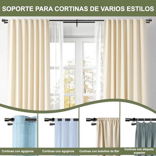 Barra de Cortina Doble para ventana, Tubo Cortina Doble Negro, Cortinero Doble Negro, cortineros para ventanas, Barras de cortina Ajustable doble para casa, Armario (71-213cm(28-84"))