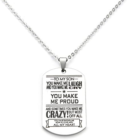 To My Son dog tag letter pendant necklace" Make Laugh Proud Dog Tag For Son" Gifts For Son From Dad