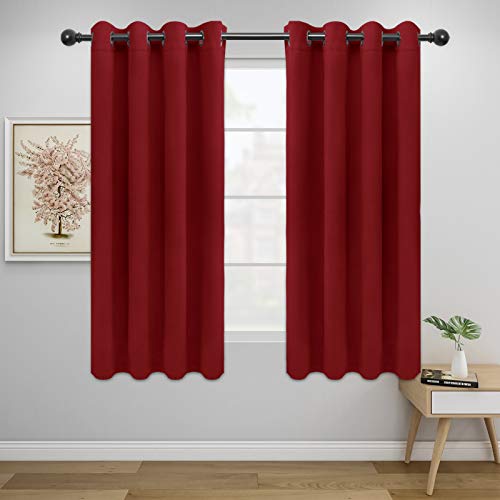 Easy-Going Blackout Curtains for Bedroom, Solid Thermal Insulated Grommet and Noise Reduction Window Drapes, Room Darkening Curtains for Living Room, 2 Panels (52x46 in,Christmas Red)