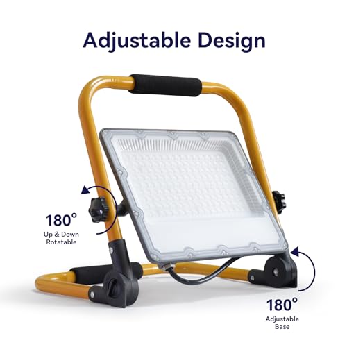 MEEKBOS 100W LED Work Light with Switch and 13.1 ft Cable, 10000LM Construction Light, 700W Equivalent 6500K Portable Working Lights with Stand, IP66 Waterproof Job Site Light for Construction Site