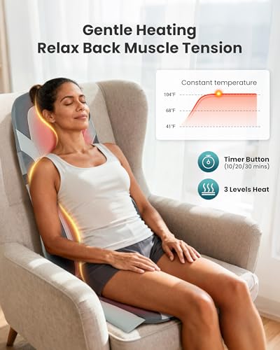 Snailax Masajeador de Espalda Shiatsu para Hombre y Mujer, Casa y Oficina | Asiento de Masaje con Calor para Cuello y Espalda, Amasamiento Profundo 3D, Intensidad Ajustable, Regalo para Mujer y Hombre