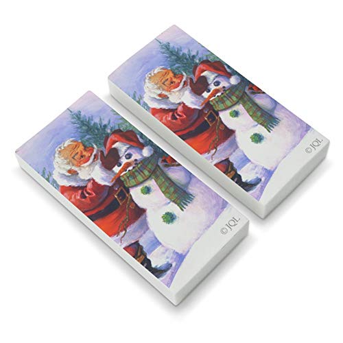 Christmas Holiday Santa Making Building Snowman Eraser Set of 2