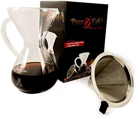 Large Pour Over Coffee Carafe with Stainless Steel Reusable Filter by "Pour D' Cafe"