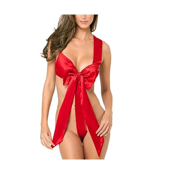 Canserin Women Lingerie, Christmas Fashion Women Sexy Bow Racy Underwear Spice Suit Temptation Underwear White