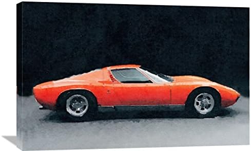 Naxart Studio "1971 Lamborghini Miura P400 S Watercolor" Giclee on Canvas, 36" x 1.5" x 24"