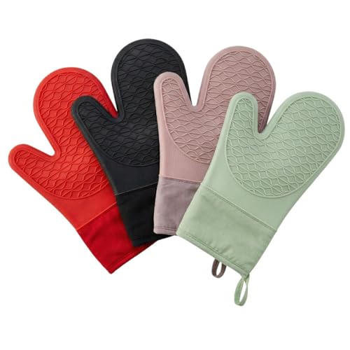Luva de Silicone Térmica Resistência Suporta calor até 220°C Forro Interno Macio À Prova de Calor Antiderrapante e Impermeável Luva Para Forno e Fogão Premium Segurança e Conforto (Preto)