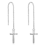 Sterling Silver Cross Threader Drop Dangle Earrings (Style 4)