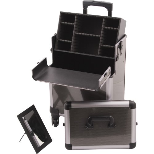Hiker HK6501 4-Wheel 2-in-1 Rolling Makeup Case with Easy-Slide and Extendable Trays, Includes Removable Tray and Extra Lid, 31-Inch, Smooth Texture, Gun Metal