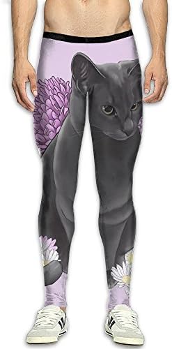 MSYGP Russian Blue Flower Cat Compression Pants Men Colorful Tights Leggings Tummy Control Gym Tights For Men