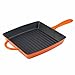 Zelancio Cookware Enameled Cast Iron Grill Pan - Square 10 Inch Pan is Perfect for Steak, Grilled Cheese, Panini's and more (Tangerine Orange)