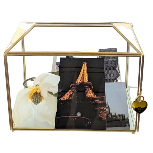 Homevec 10” Gold Glass Card Box for Wedding Reception, Honeymoon Fund