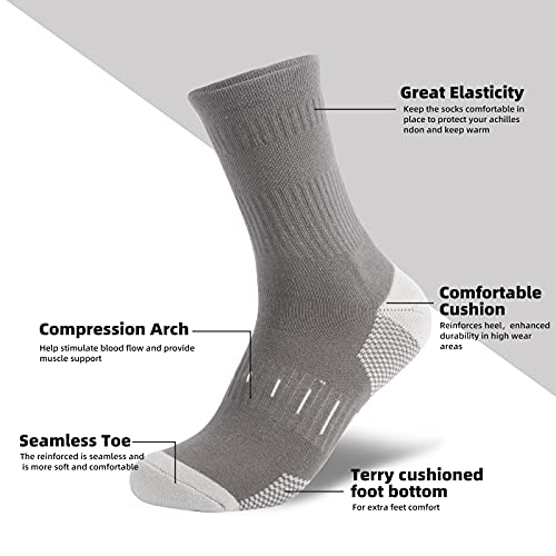 BUDERMMY Men's Socks 43-46 39-42 Hiking Socks Crew Sports Socks Padded Trekking Socks Cotton Breathable Running Socks Work Socks