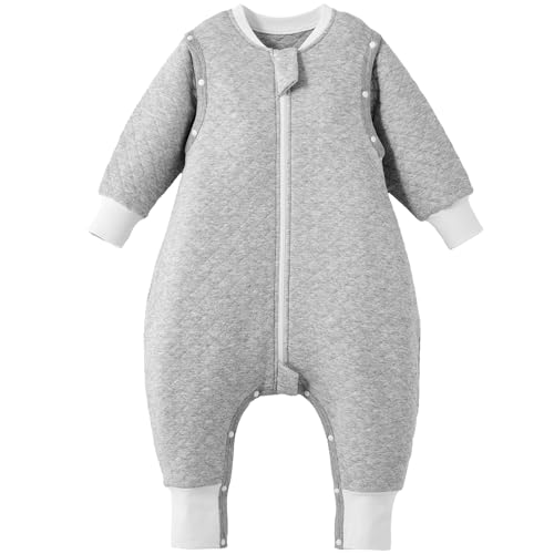 Duomiaomiao All Seasons Toddler Sleep Sack with Feet 6M-12M, Lightweight & Breathable 1.0 TOG Long Sleeved Quilted Baby Wearable Blanket for Early Walkers