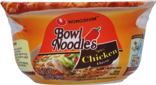 NONGSHIM RAMEN NOODLES, GOURMET INSTANT RAMEN BOWL, PREMIUM MICROWAVABLE NOODLE SOUP, SPICY CHICKEN, 3.03 OUNCE