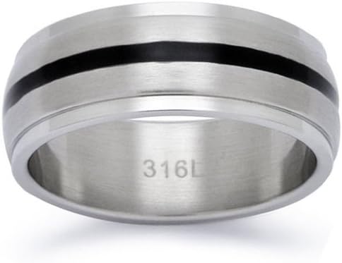 Black Inlay Stainless Steel Band Size 8